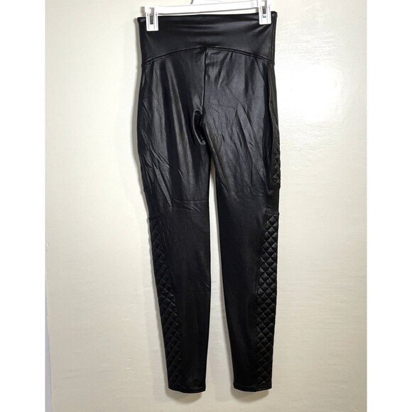 SPANX Moto Leggings Women's Medium Black Faux Leather Quilted Pull On Stretchy - Picture 3 of 9